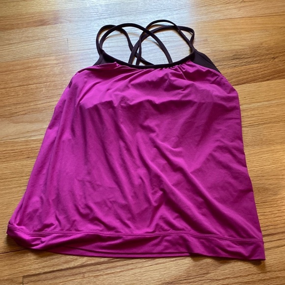 Athleta Hidden Agenda No Limits Built in Bra Racerback Tank Pink Deep Burgundy M - Picture 2 of 10